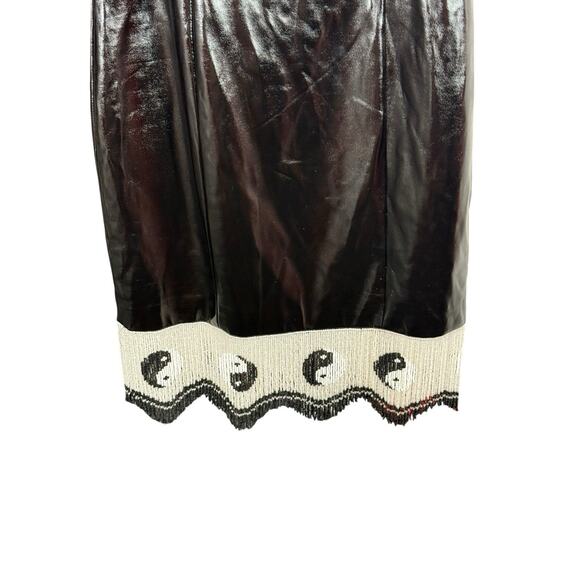 NWT Staud Joan Faux Patent Leather Mini Dress w/ Beaded Hem Yin Yang Sz 6 - Picture 9 of 10